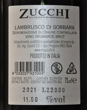 Etikett Lambrusco di Sorbara 2016 - Zucchi
